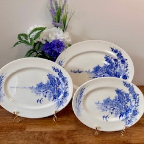 Myott England Meadow Sweet Blue Transferware Serving Platters Vintage J Walker - Picture 1 of 7